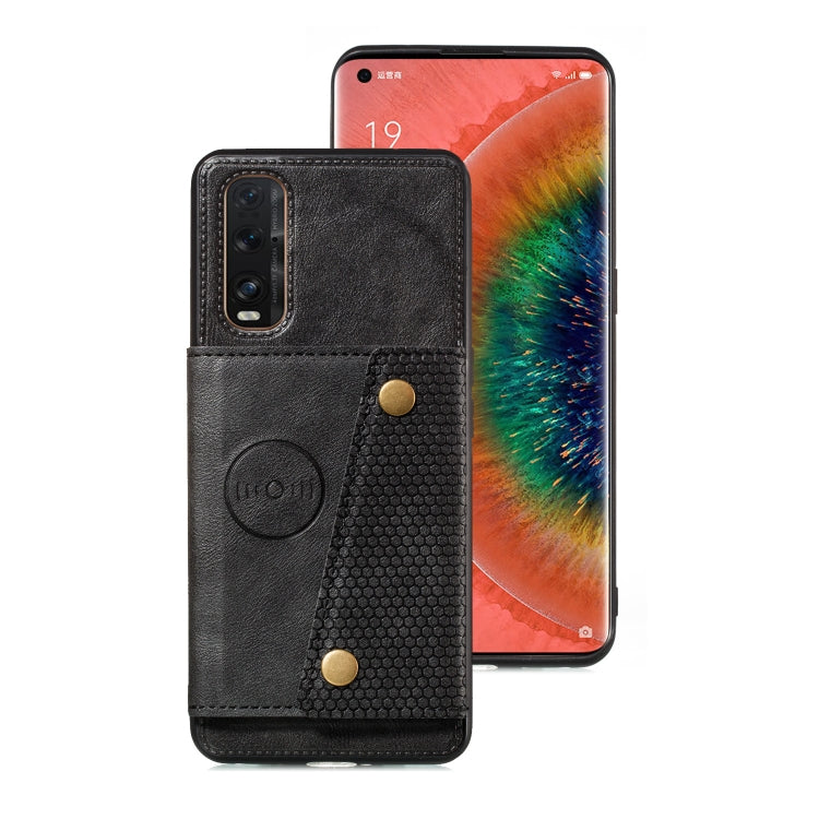 For OPPO Reno3 Pro Double Buckle PU + TPU Shockproof Magnetic Protective Case with Card Slot & Holder