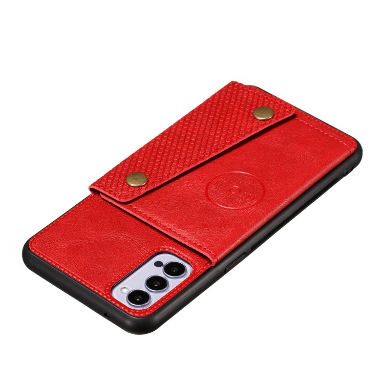 For OPPO Reno4 5G Double Buckle PU + TPU Shockproof Magnetic Protective Case with Card Slot & Holder