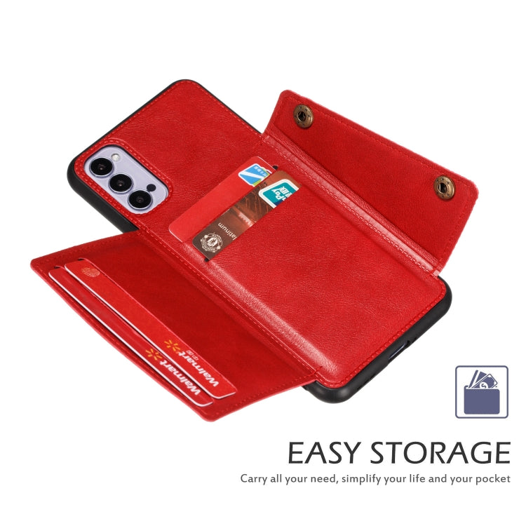 For OPPO Reno4 5G Double Buckle PU + TPU Shockproof Magnetic Protective Case with Card Slot & Holder