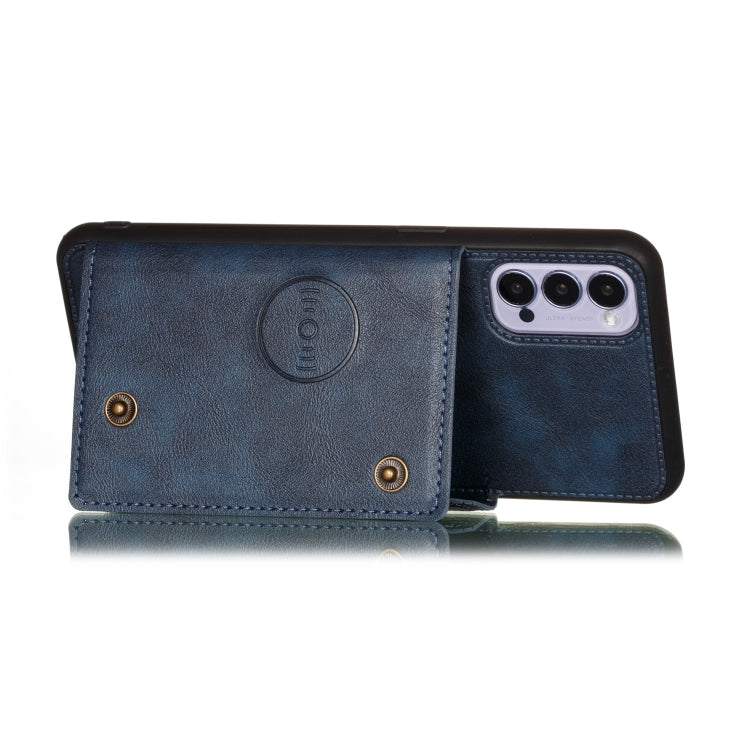 For OPPO Reno4 5G Double Buckle PU + TPU Shockproof Magnetic Protective Case with Card Slot & Holder