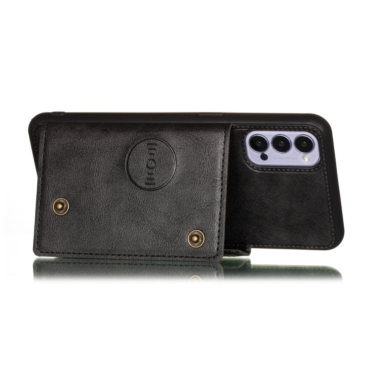 For OPPO Reno4 5G Double Buckle PU + TPU Shockproof Magnetic Protective Case with Card Slot & Holder