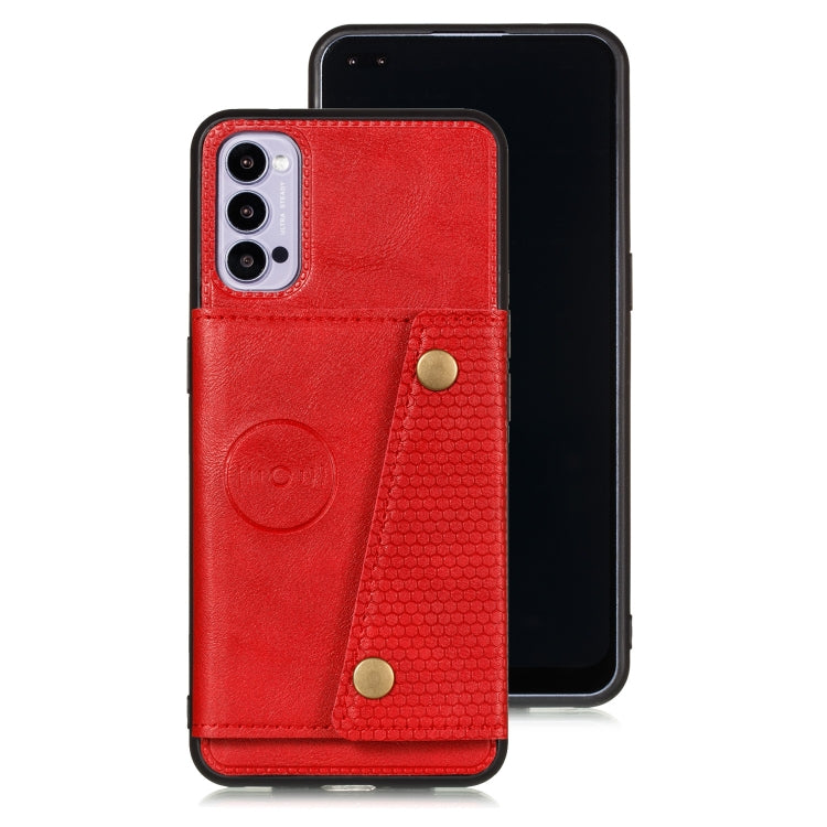 For OPPO Reno4 Pro 5G Double Buckle PU + TPU Shockproof Magnetic Protective Case with Card Slot & Holder