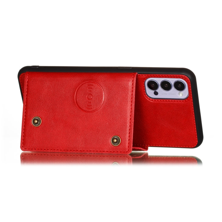 For OPPO Reno4 Pro 5G Double Buckle PU + TPU Shockproof Magnetic Protective Case with Card Slot & Holder