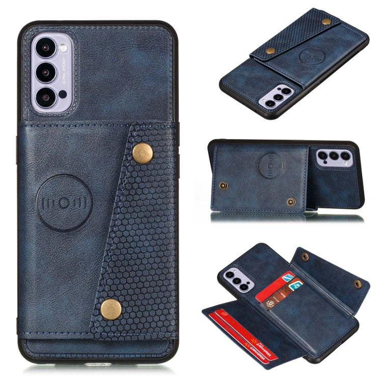 For OPPO Reno4 Pro 5G Double Buckle PU + TPU Shockproof Magnetic Protective Case with Card Slot & Holder