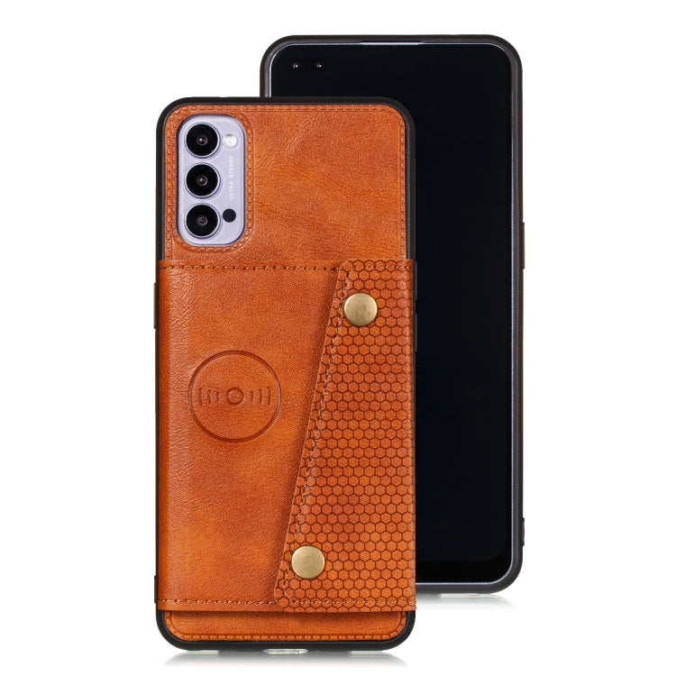 For OPPO Reno4 Pro 5G Double Buckle PU + TPU Shockproof Magnetic Protective Case with Card Slot & Holder