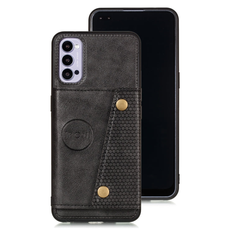 For OPPO Reno4 Pro 5G Double Buckle PU + TPU Shockproof Magnetic Protective Case with Card Slot & Holder