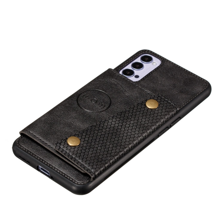 For OPPO Reno4 Pro 5G Double Buckle PU + TPU Shockproof Magnetic Protective Case with Card Slot & Holder