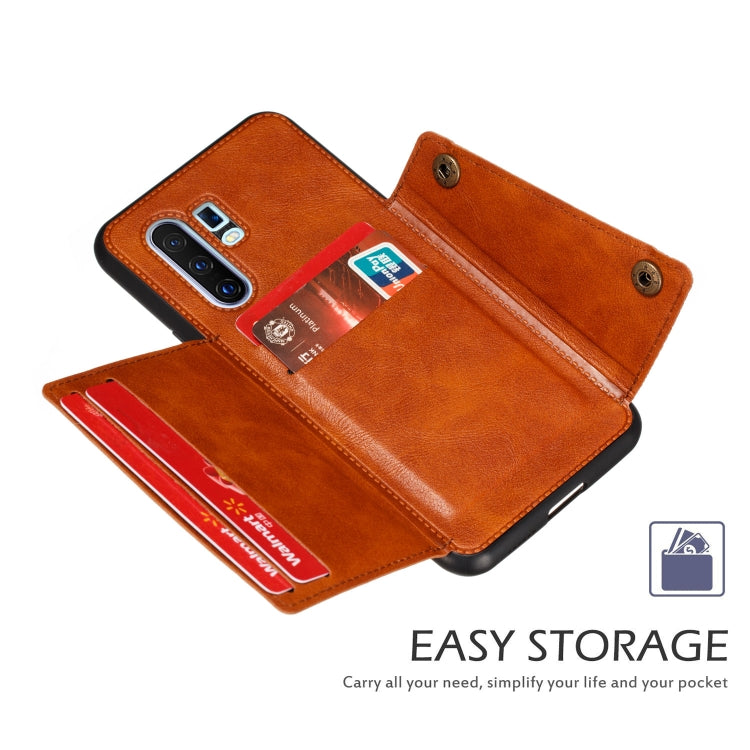 For Vivo X30 Pro Double Buckle PU + TPU Shockproof Magnetic Protective Case with Card Slot & Holder