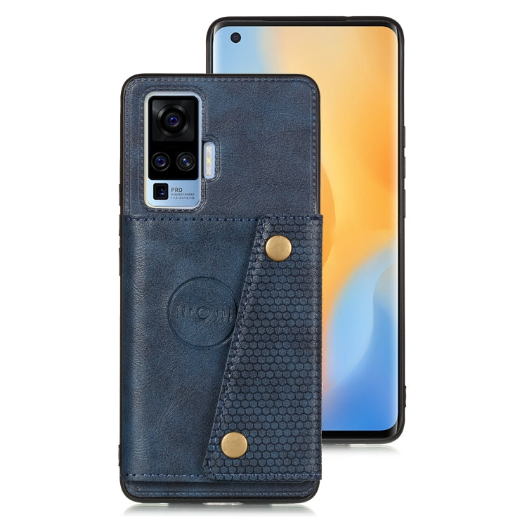 For Vivo X50 Double Buckle PU + TPU Shockproof Magnetic Protective Case with Card Slot & Holder