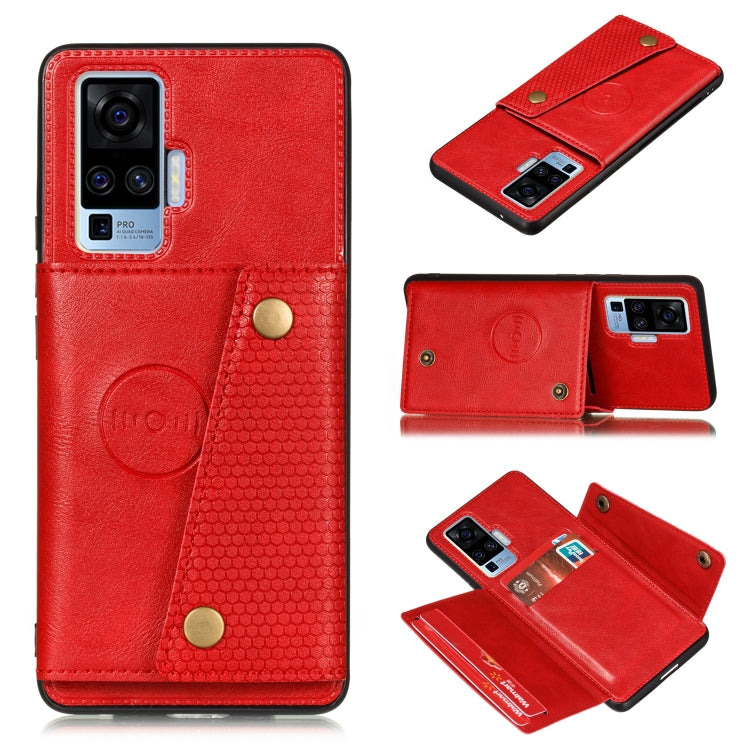 For Vivo X50 Pro Double Buckle PU + TPU Shockproof Magnetic Protective Case with Card Slot & Holder