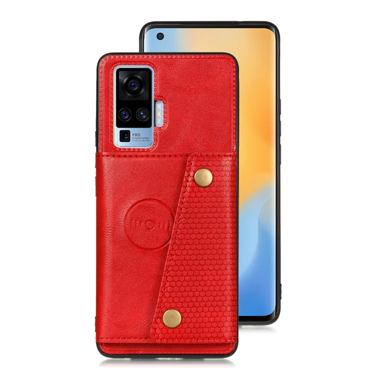 For Vivo X50 Pro Double Buckle PU + TPU Shockproof Magnetic Protective Case with Card Slot & Holder