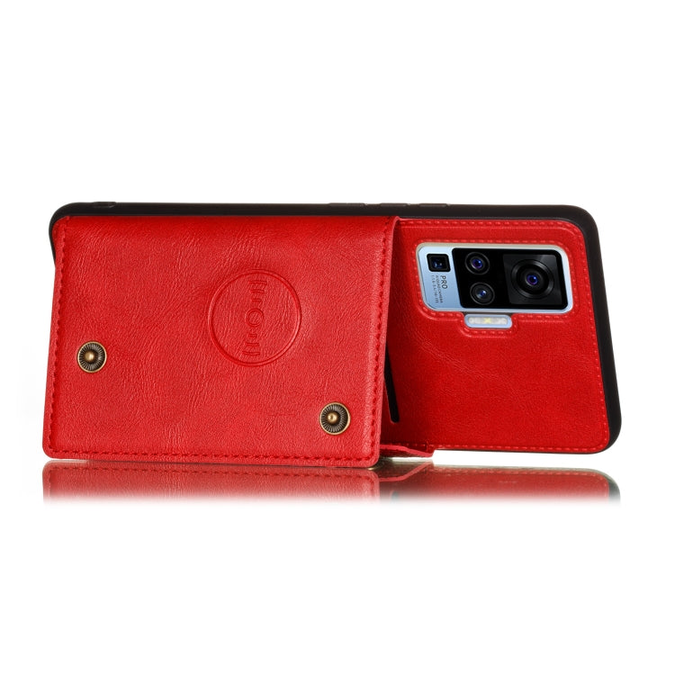 For Vivo X50 Pro Double Buckle PU + TPU Shockproof Magnetic Protective Case with Card Slot & Holder