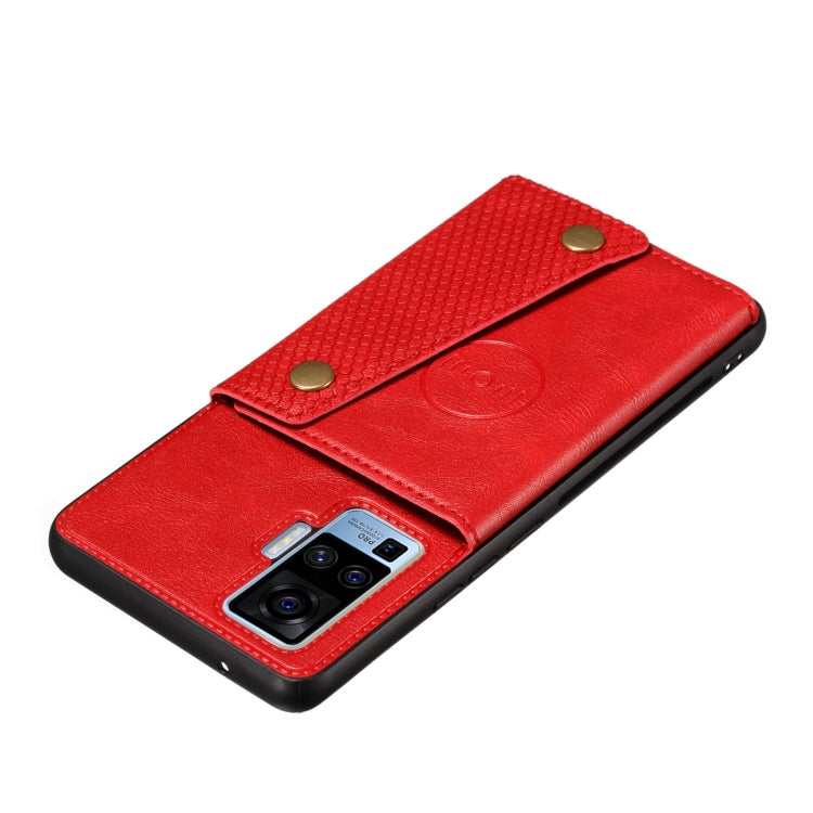 For Vivo X50 Pro Double Buckle PU + TPU Shockproof Magnetic Protective Case with Card Slot & Holder