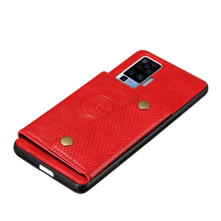 For Vivo X50 Pro Double Buckle PU + TPU Shockproof Magnetic Protective Case with Card Slot & Holder