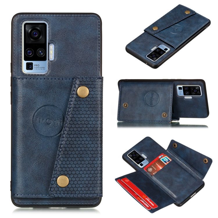 For Vivo X50 Pro Double Buckle PU + TPU Shockproof Magnetic Protective Case with Card Slot & Holder