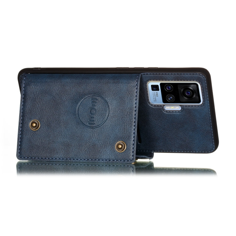 For Vivo X50 Pro Double Buckle PU + TPU Shockproof Magnetic Protective Case with Card Slot & Holder