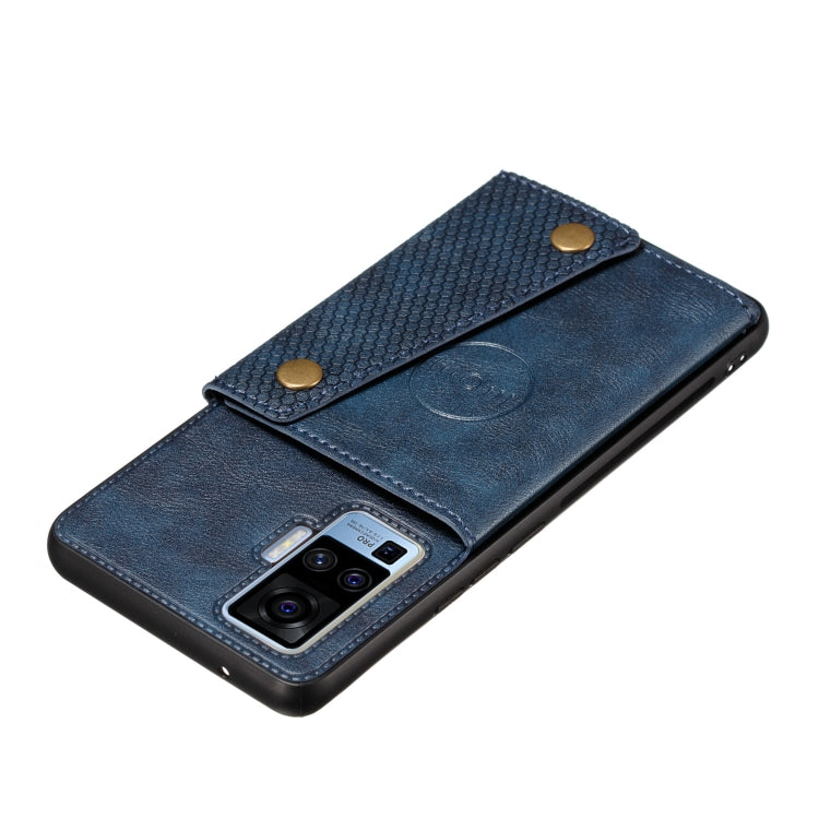 For Vivo X50 Pro Double Buckle PU + TPU Shockproof Magnetic Protective Case with Card Slot & Holder
