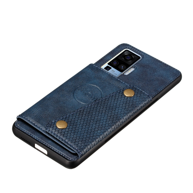 For Vivo X50 Pro Double Buckle PU + TPU Shockproof Magnetic Protective Case with Card Slot & Holder