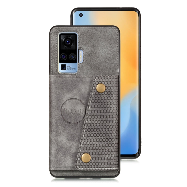For Vivo X50 Pro Double Buckle PU + TPU Shockproof Magnetic Protective Case with Card Slot & Holder
