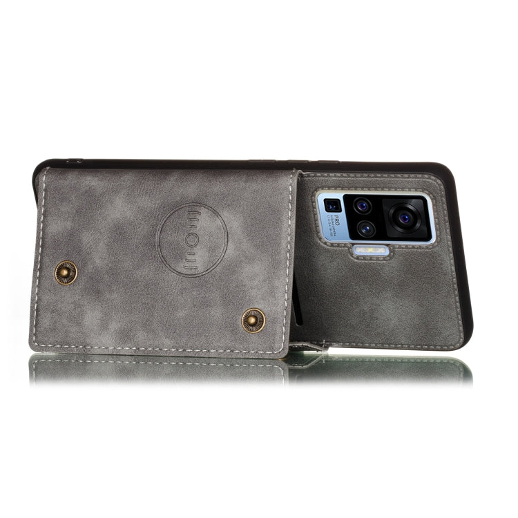 For Vivo X50 Pro Double Buckle PU + TPU Shockproof Magnetic Protective Case with Card Slot & Holder