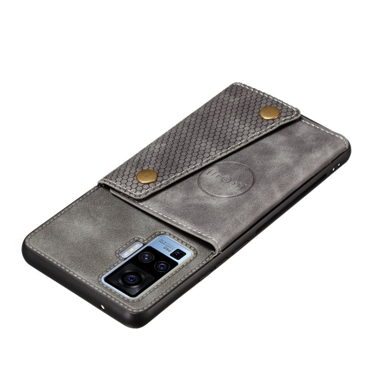 For Vivo X50 Pro Double Buckle PU + TPU Shockproof Magnetic Protective Case with Card Slot & Holder