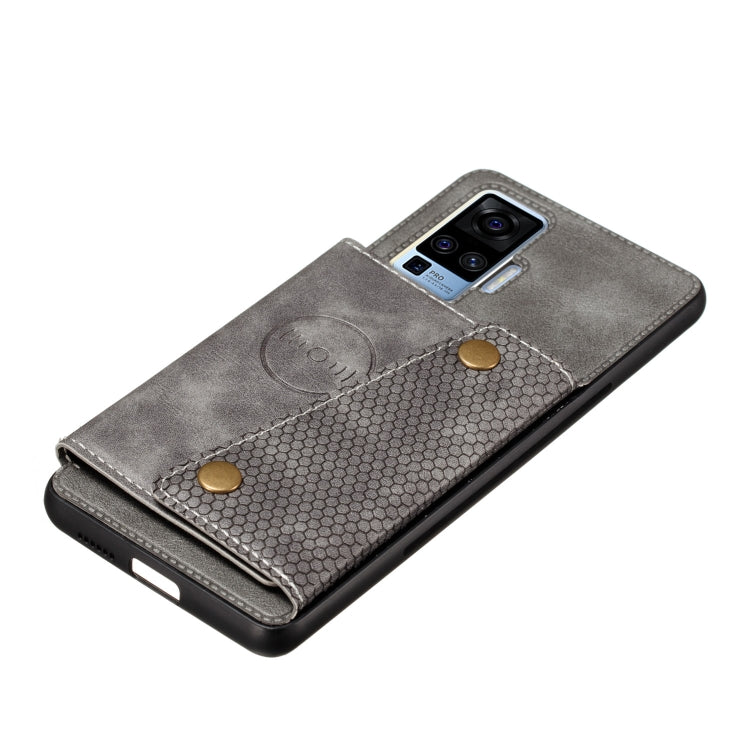 For Vivo X50 Pro Double Buckle PU + TPU Shockproof Magnetic Protective Case with Card Slot & Holder