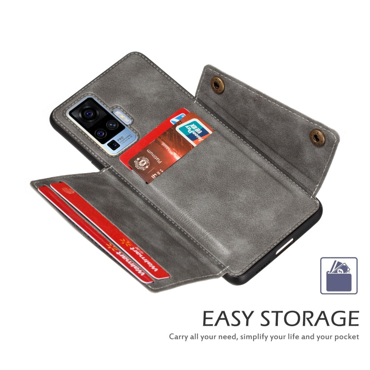 For Vivo X50 Pro Double Buckle PU + TPU Shockproof Magnetic Protective Case with Card Slot & Holder