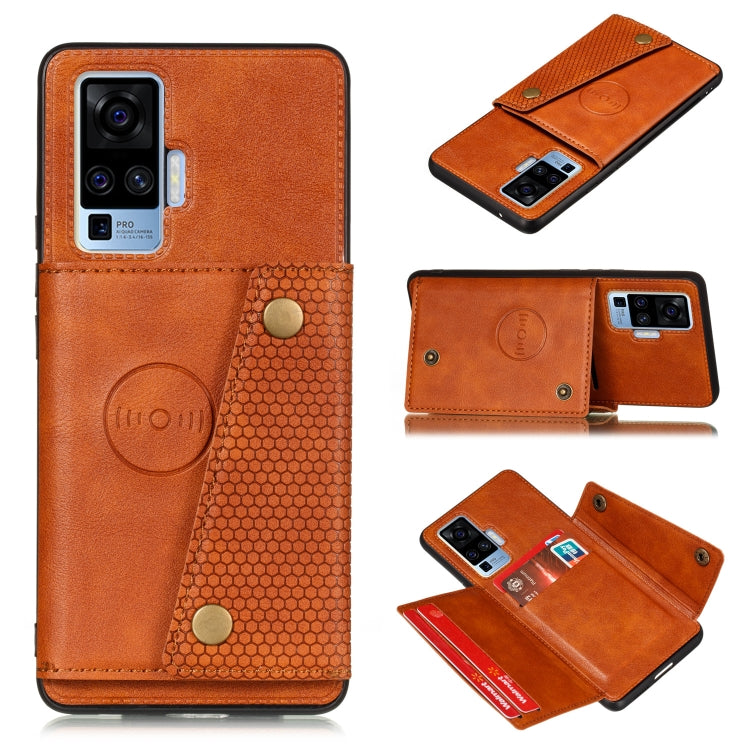 For Vivo X50 Pro Double Buckle PU + TPU Shockproof Magnetic Protective Case with Card Slot & Holder