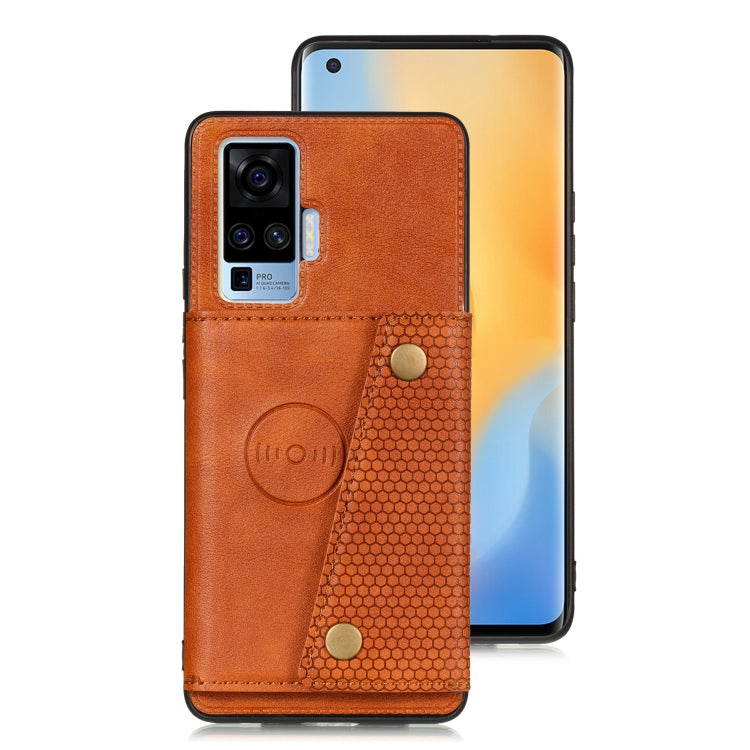 For Vivo X50 Pro Double Buckle PU + TPU Shockproof Magnetic Protective Case with Card Slot & Holder