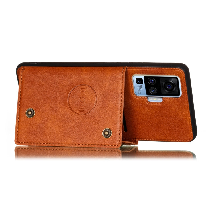 For Vivo X50 Pro Double Buckle PU + TPU Shockproof Magnetic Protective Case with Card Slot & Holder