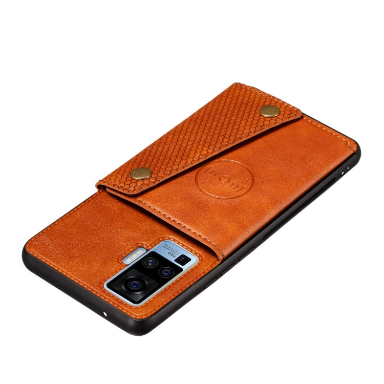 For Vivo X50 Pro Double Buckle PU + TPU Shockproof Magnetic Protective Case with Card Slot & Holder