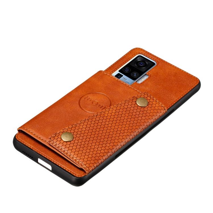 For Vivo X50 Pro Double Buckle PU + TPU Shockproof Magnetic Protective Case with Card Slot & Holder