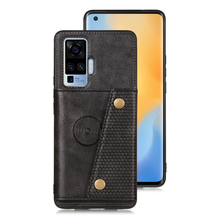 For Vivo X50 Pro Double Buckle PU + TPU Shockproof Magnetic Protective Case with Card Slot & Holder