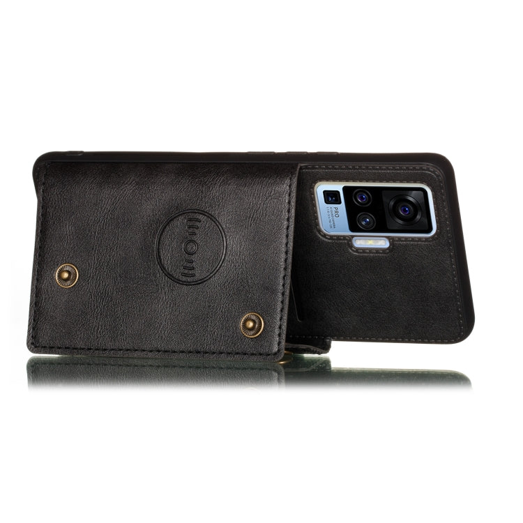 For Vivo X50 Pro Double Buckle PU + TPU Shockproof Magnetic Protective Case with Card Slot & Holder