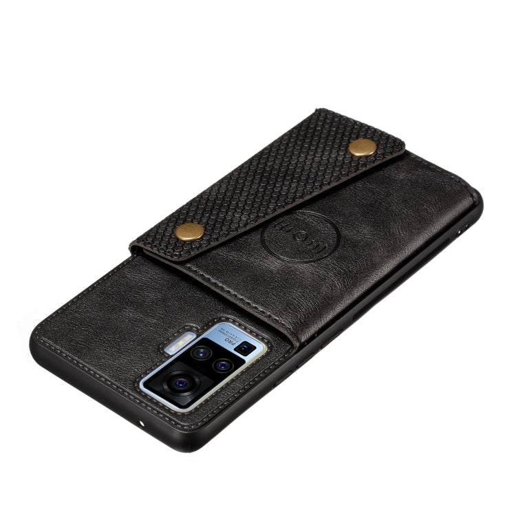 For Vivo X50 Pro Double Buckle PU + TPU Shockproof Magnetic Protective Case with Card Slot & Holder