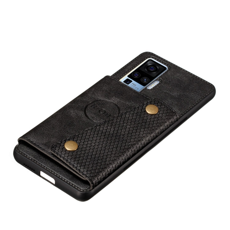 For Vivo X50 Pro Double Buckle PU + TPU Shockproof Magnetic Protective Case with Card Slot & Holder