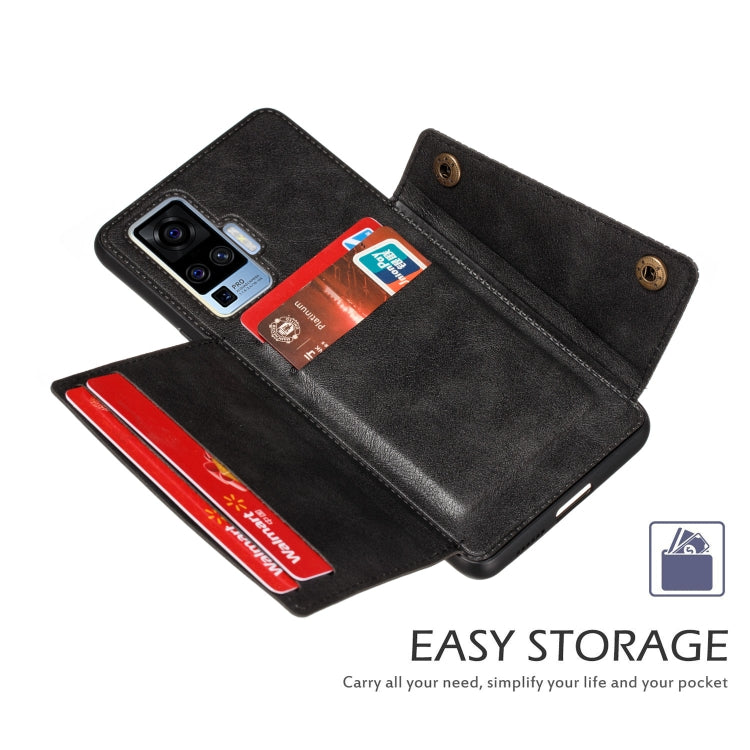 For Vivo X50 Pro Double Buckle PU + TPU Shockproof Magnetic Protective Case with Card Slot & Holder