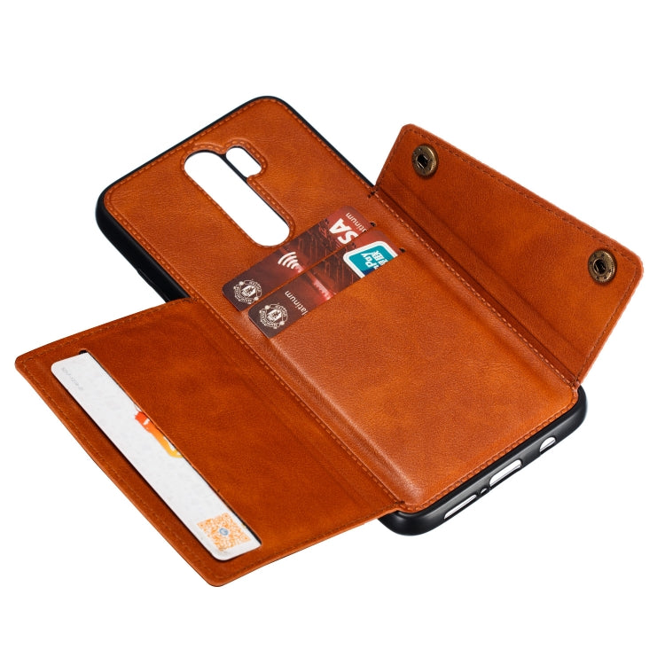 For Xiaomi Redmi 9 Double Buckle PU + TPU Shockproof Magnetic Protective Case with Card Slot & Holder