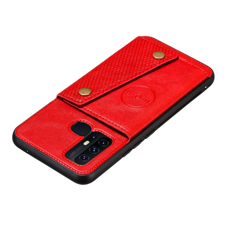For Huawei P smart 2020 Double Buckle PU + TPU Shockproof Magnetic Protective Case with Card Slot & Holder