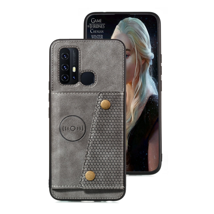 For Huawei P smart 2020 Double Buckle PU + TPU Shockproof Magnetic Protective Case with Card Slot & Holder