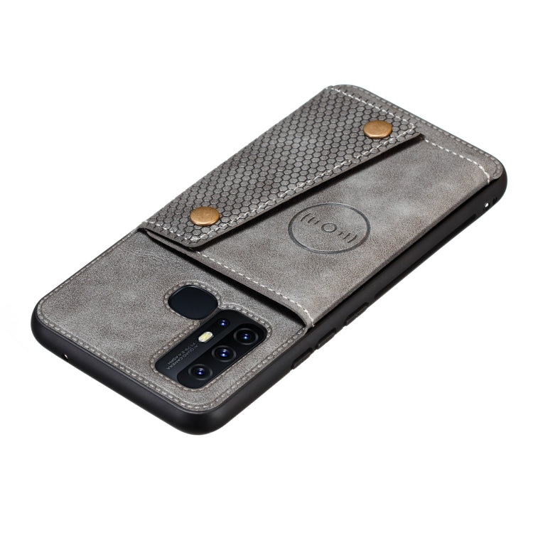 For Huawei P smart 2020 Double Buckle PU + TPU Shockproof Magnetic Protective Case with Card Slot & Holder