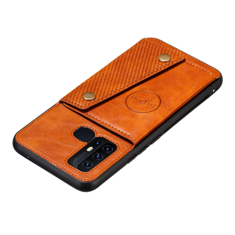 For Huawei P smart 2020 Double Buckle PU + TPU Shockproof Magnetic Protective Case with Card Slot & Holder