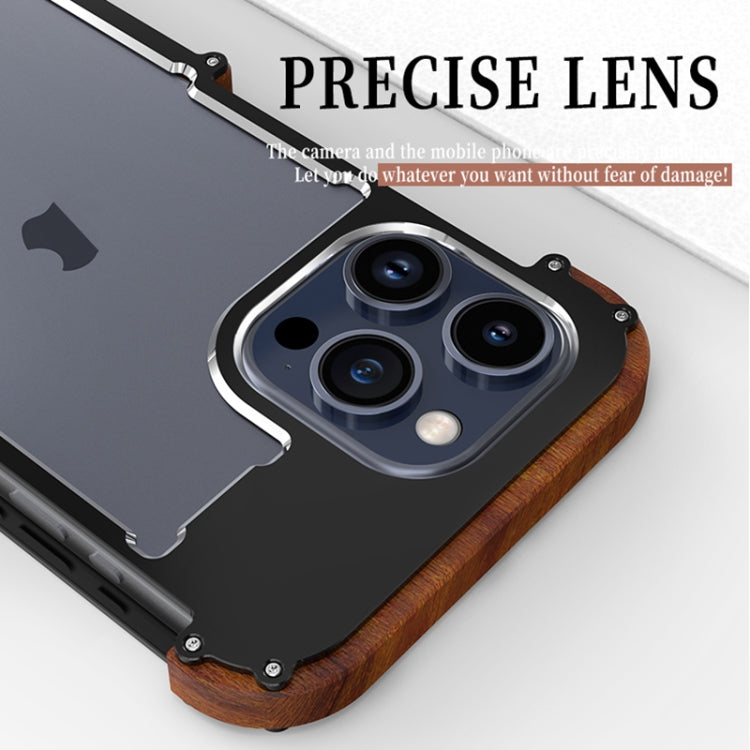For iPhone 16 R-JUST Ironwood Generation Metal Hybrid Wood Phone Case