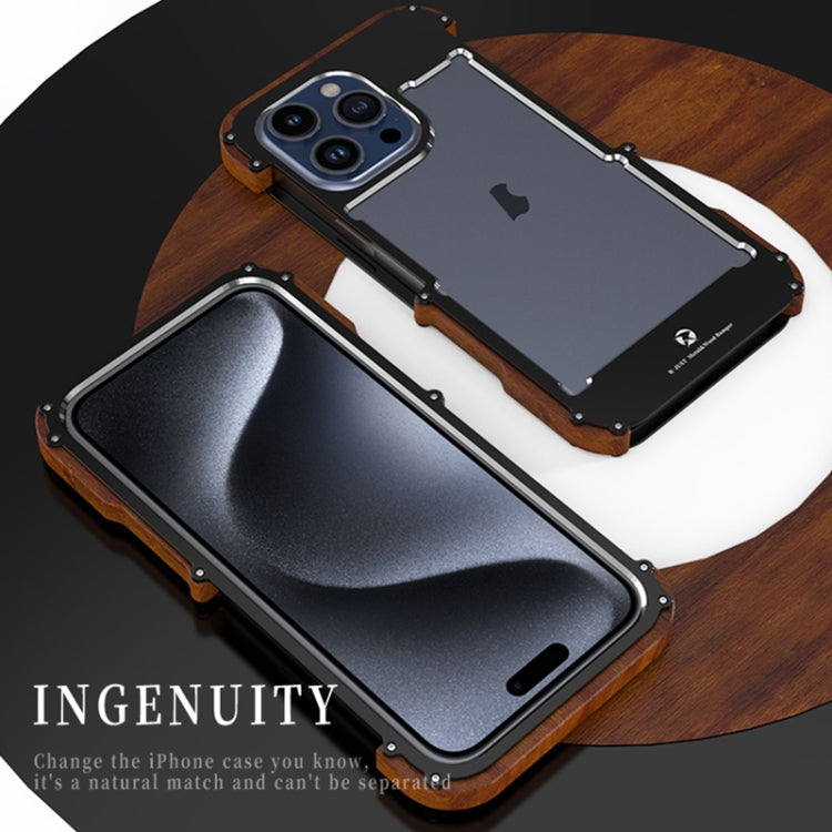 For iPhone 16 Pro Max R-JUST Ironwood Generation Metal Hybrid Wood Phone Case