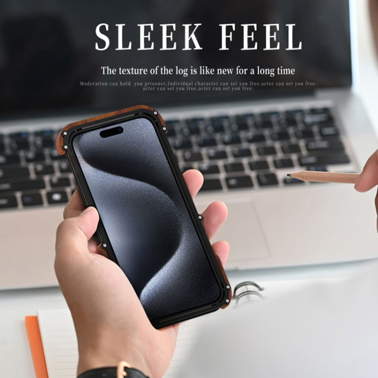 For iPhone 16 Pro Max R-JUST Ironwood Generation Metal Hybrid Wood Phone Case