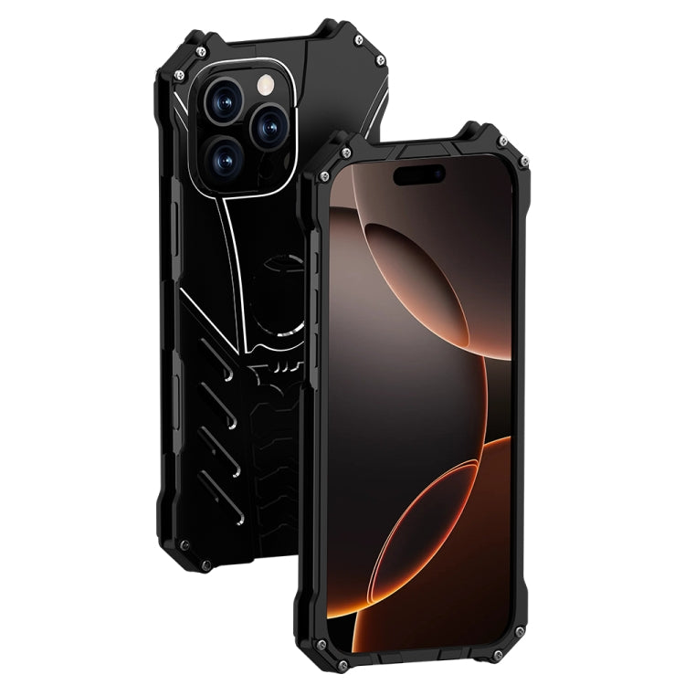 For iPhone 16 Pro Max R-JUST Batman Hollow Metal Phone Protective Case - Black