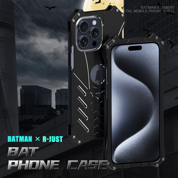 For iPhone 16 Pro Max R-JUST Batman Hollow Metal Phone Protective Case - Black