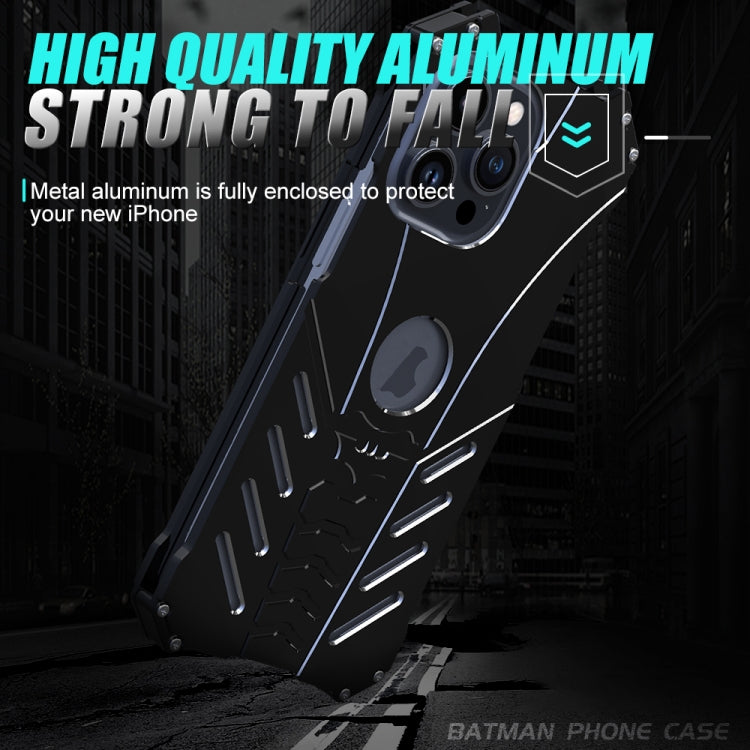For iPhone 16 Pro R-JUST Batman Hollow Metal Phone Protective Case - Black