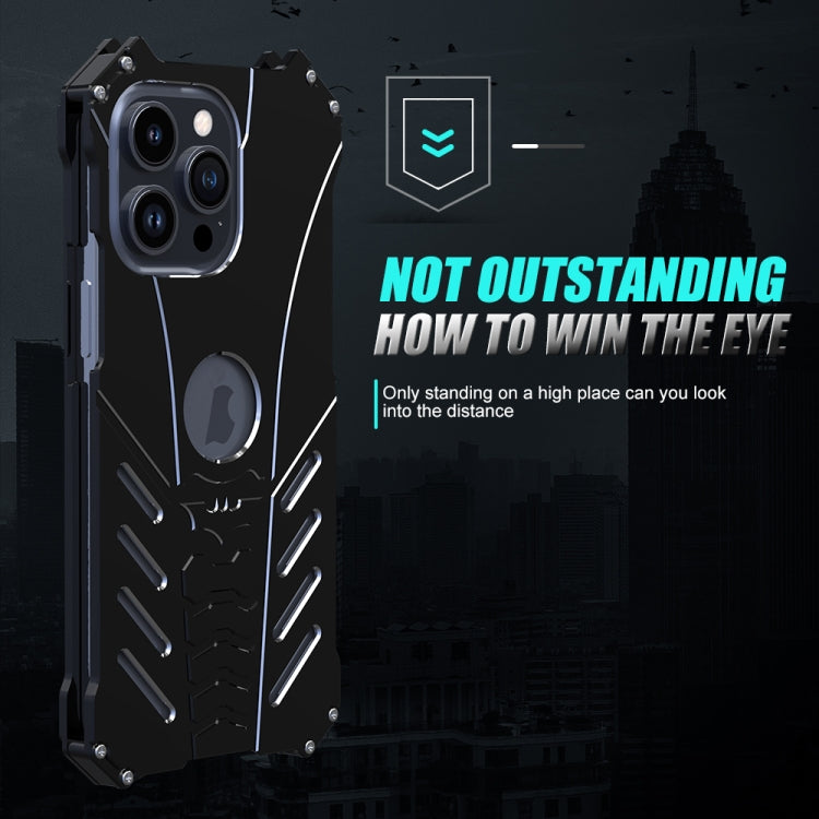 For iPhone 16 Plus R-JUST Batman Hollow Metal Phone Protective Case - Black