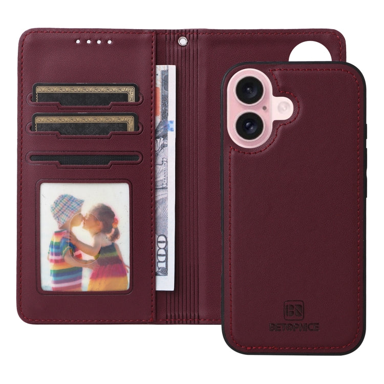 For iPhone 16 BETOPNICE BN-005 2 in 1 Detachable Imitate Genuine Leather Phone Case